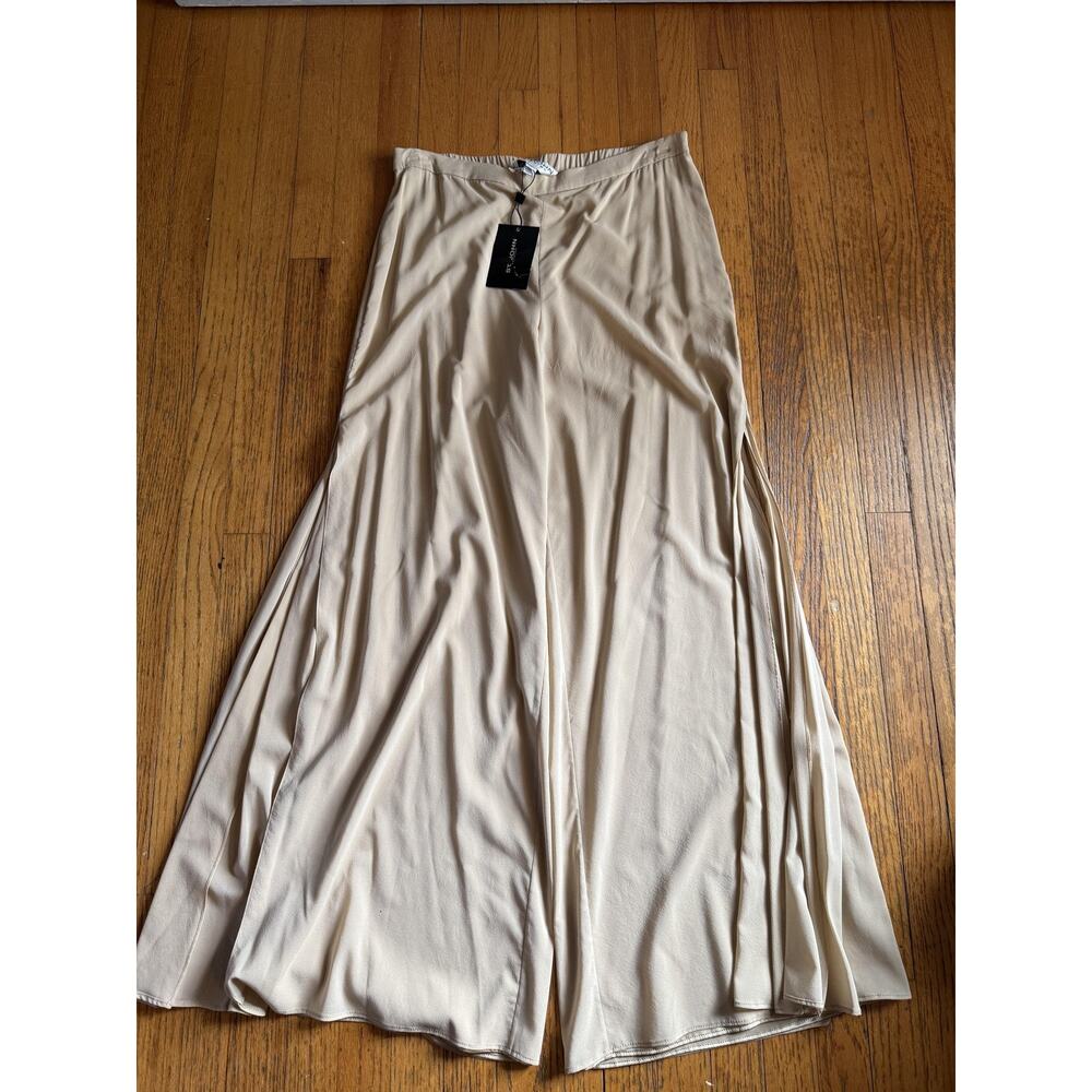 St. John Evening Pants Womens 14 Light Gold Silk Blend Wide Leg Palazzo Side Zip - Picture 1 of 7